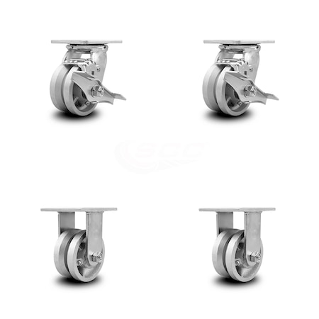Service Caster 4 Inch V Groove Semi Steel Caster Set with Ball Bearings 2 Brakes 2 Rigid SCC SCC-30CS420-VGB-TLB-2-R420-2